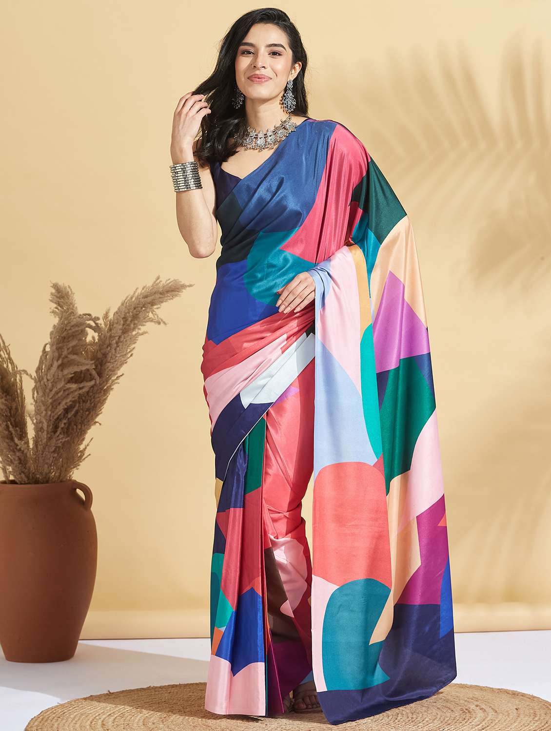 women printed ready to wear saree with blouse
