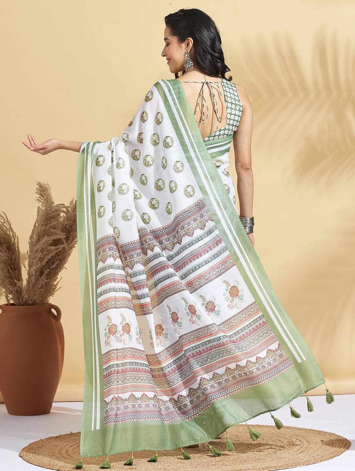 women printed ready to wear saree with blouse - 21961598 - Standard Image - 3