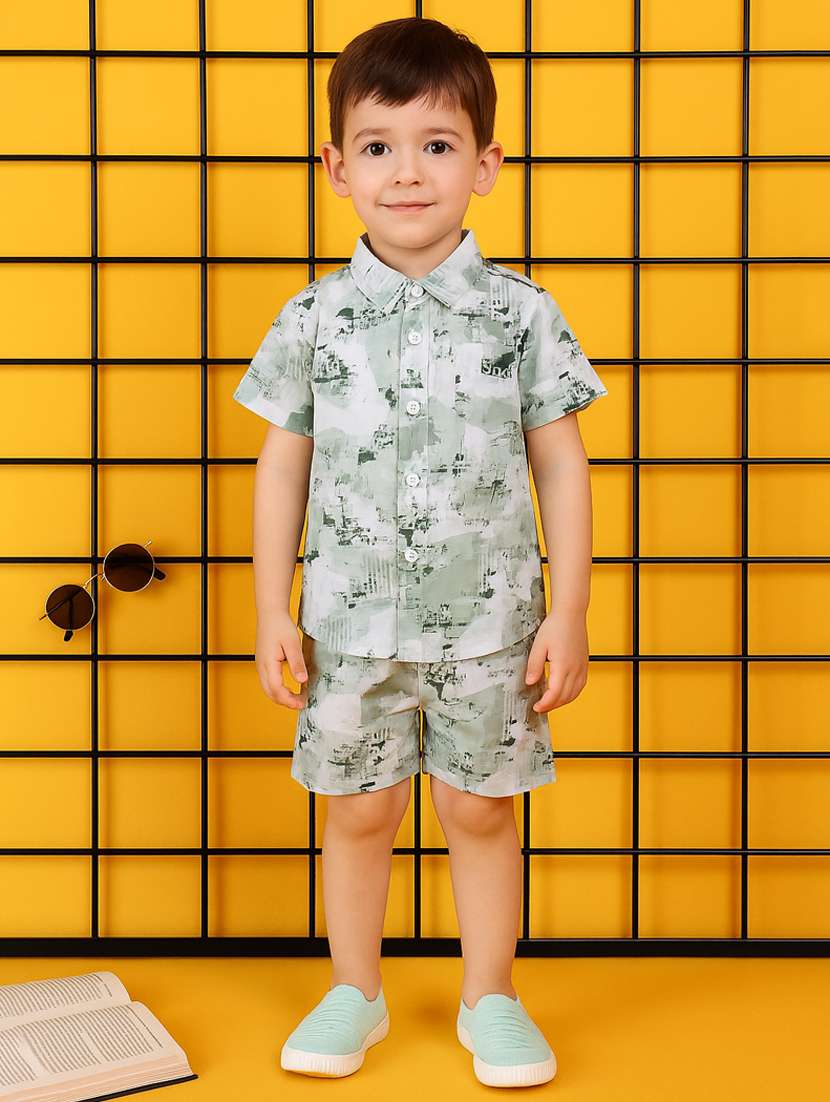 boys printed shirt & shorts co-ord set - 21961608 -  Zoom Image - 0