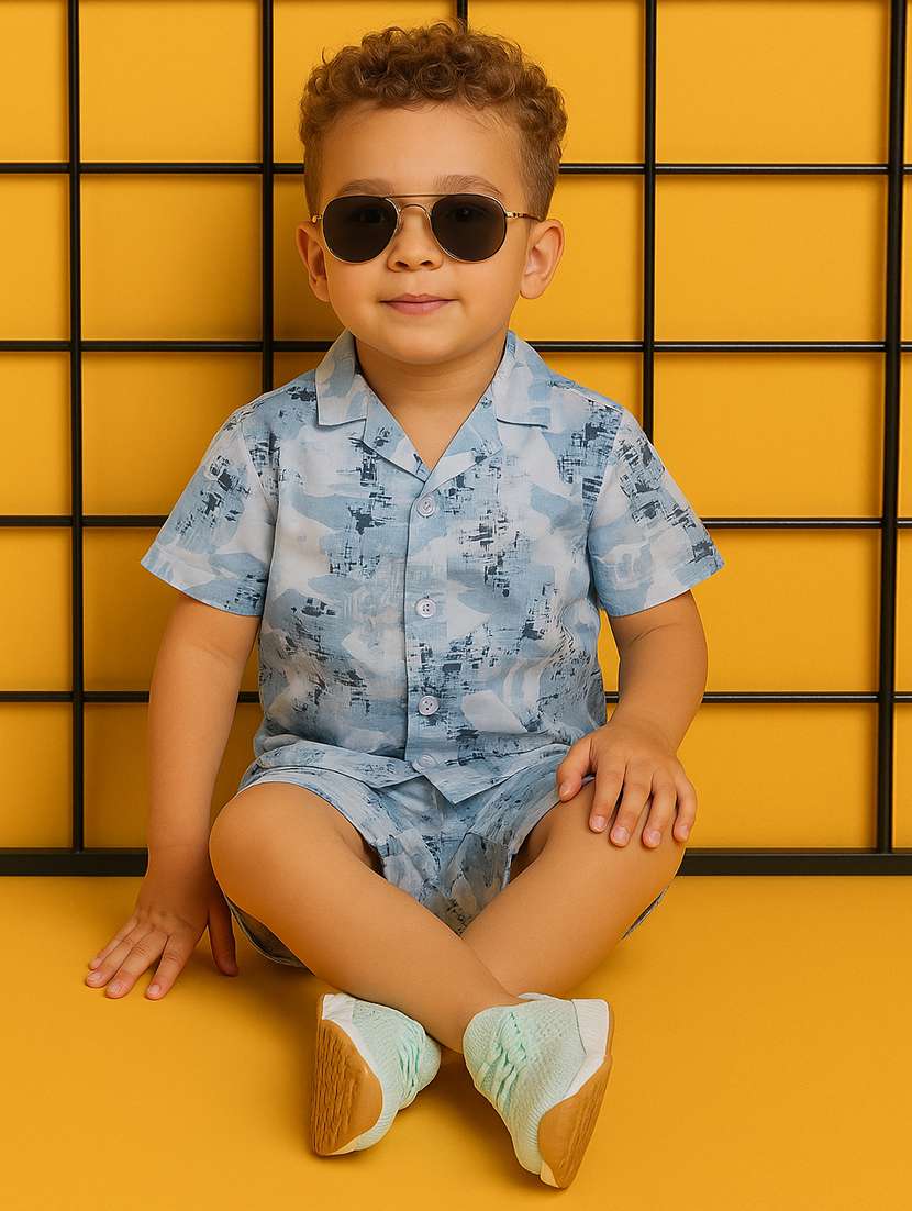 boys printed shirt & shorts co-ord set - 21961609 -  Standard Image - 3