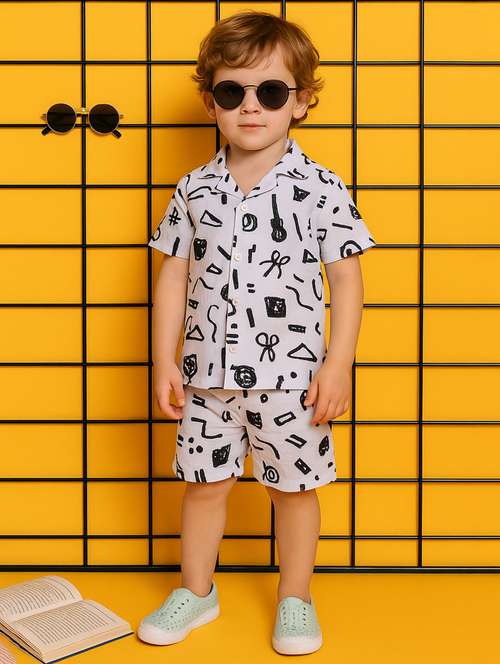 boys printed shirt & shorts co-ord set - 21961611 -  Standard Image - 0