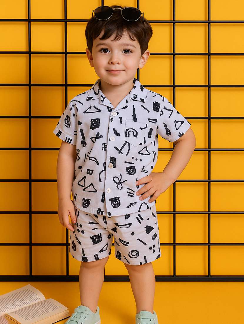 boys printed shirt & shorts co-ord set - 21961611 -  Standard Image - 3