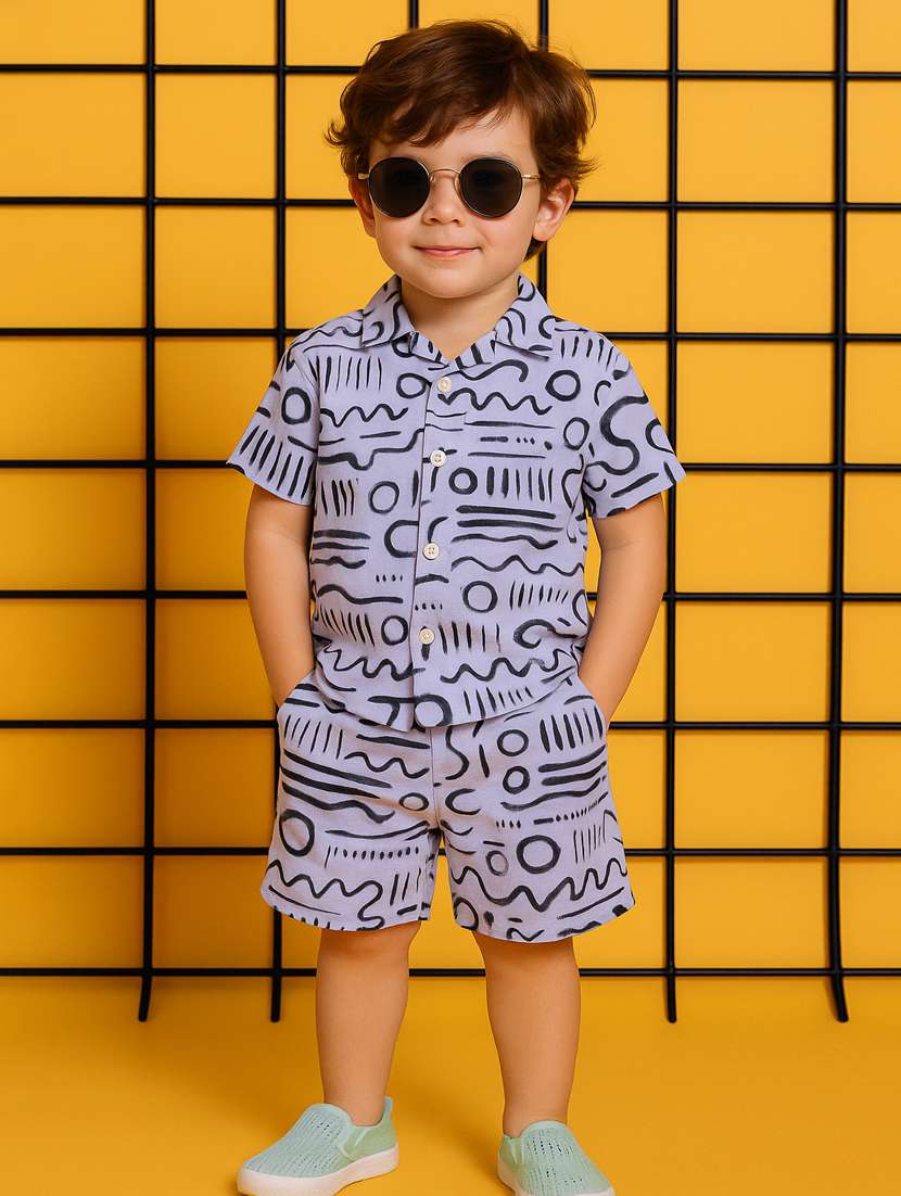 boys printed shirt & shorts co-ord set