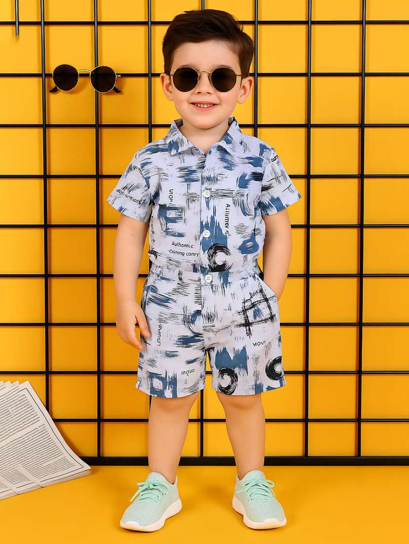 boys printed shirt & shorts co-ord set