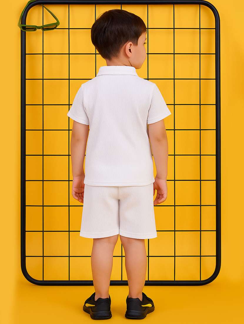 boys solid shirt & shorts co-ord set - 21961616 -  Standard Image - 3