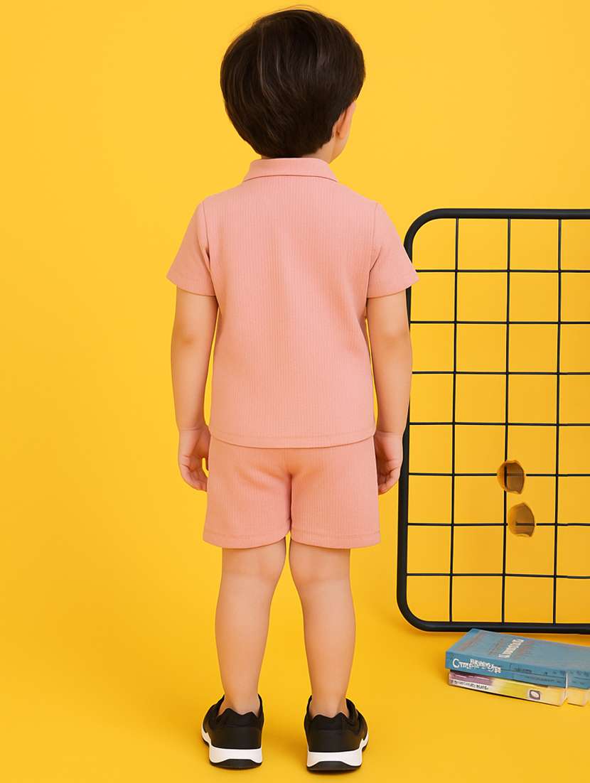boys solid shirt & shorts co-ord set - 21961617 -  Standard Image - 3