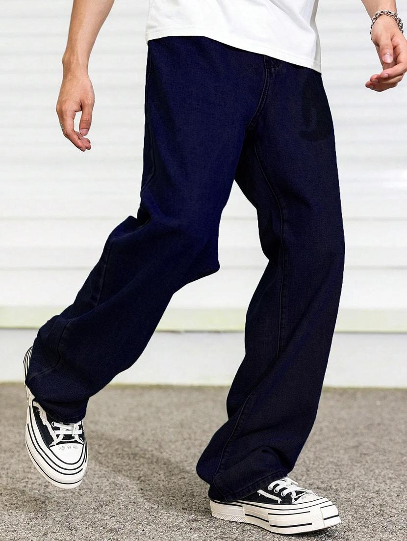 men solid mid rise full length baggy jeans - 21961622 - Standard Image - 3