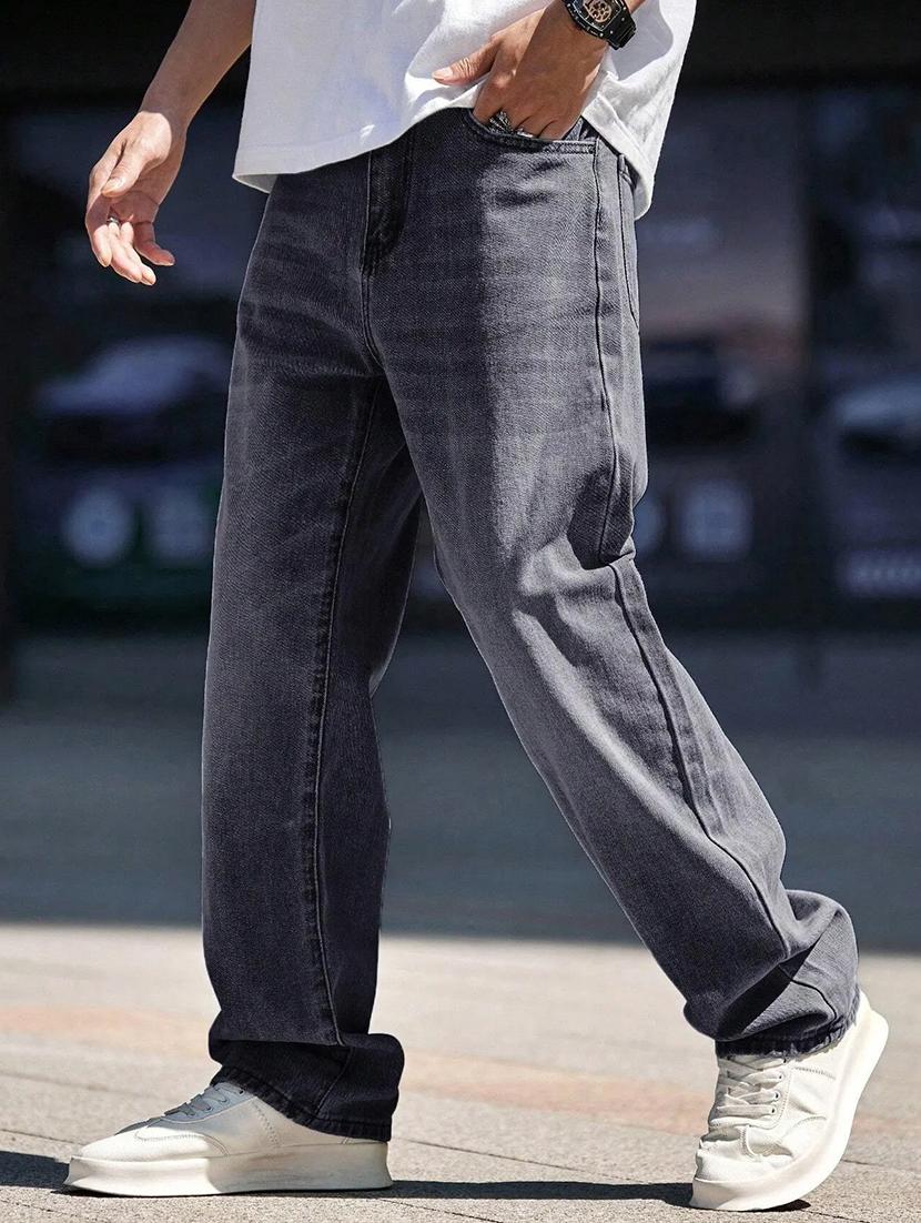 men solid mid rise full length baggy jeans - 21961624 - Standard Image - 3