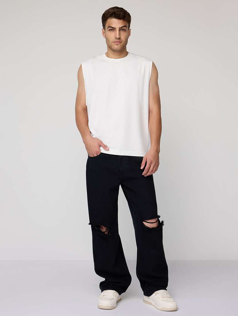 men slash knee mid rise full length baggy jeans - 21961626 -  Standard Image - 5