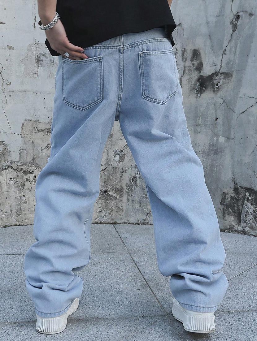 men slash knee mid rise full length baggy jeans - 21961628 - Standard Image - 5