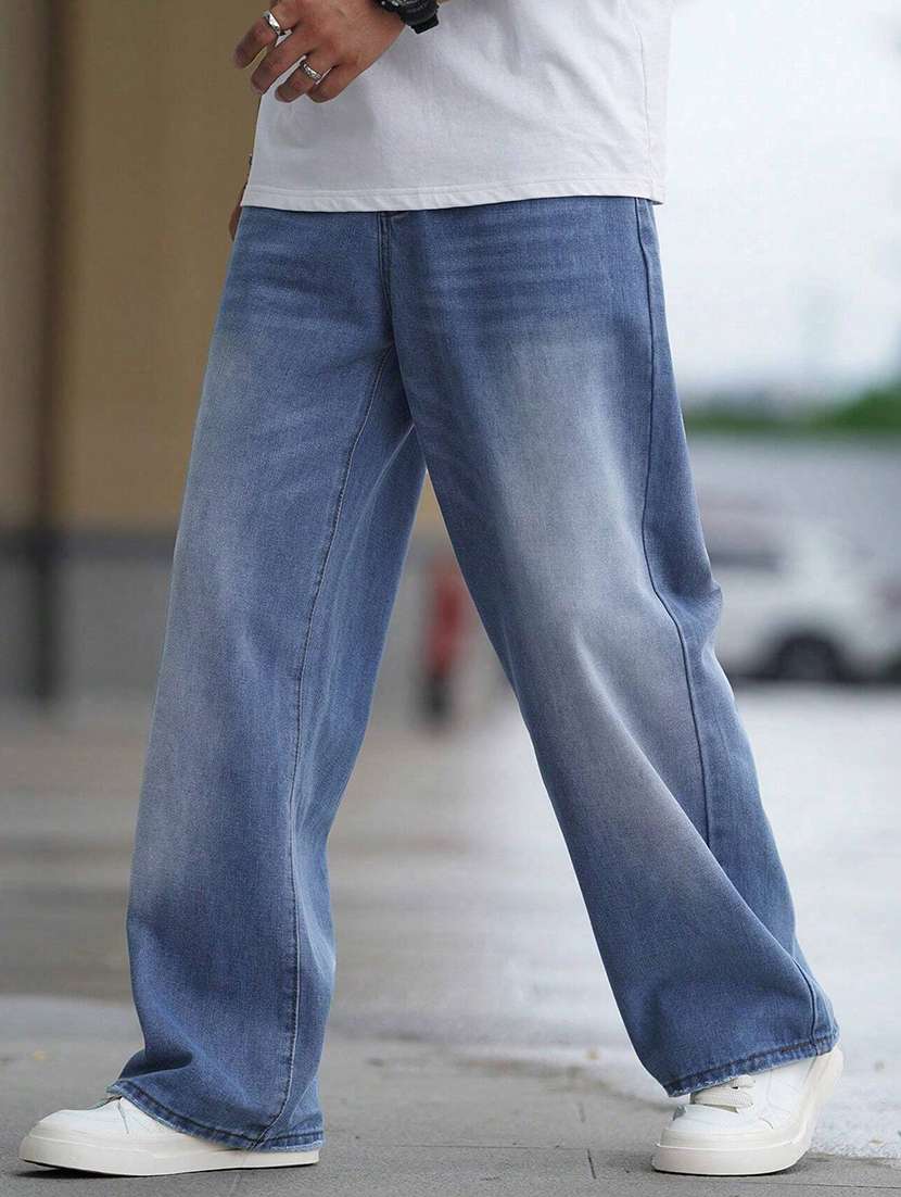 men washed mid rise full length baggy jeans - 21961629 - Standard Image - 3