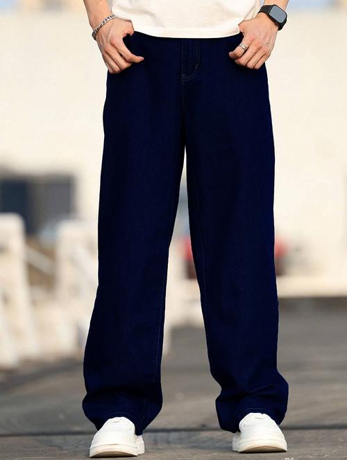 men washed mid rise full length baggy jeans - 21961630 - Standard Image - 0