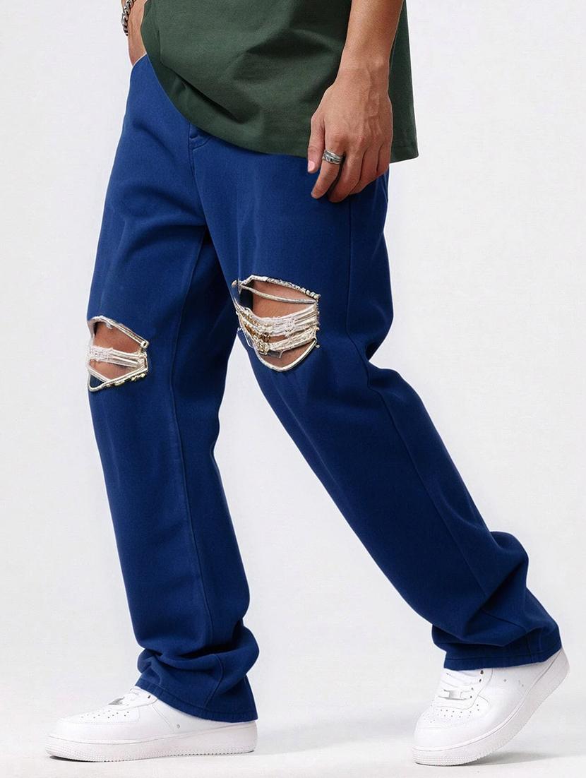 men slash knee mid rise full length baggy jeans - 21961631 - Standard Image - 3