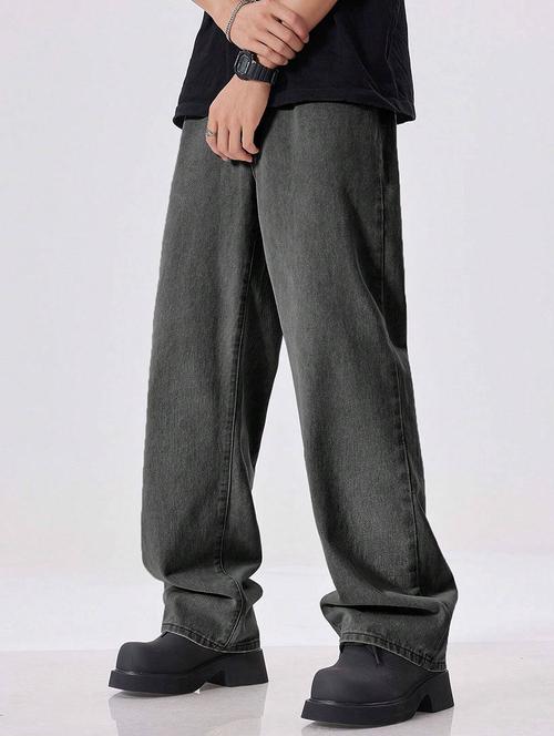 men washed mid rise full length baggy jeans - 21961632 - Standard Image - 0