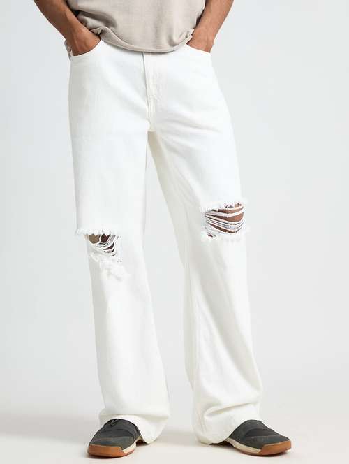 men slash knee mid rise full length baggy jeans - 21961634 -  Standard Image - 0