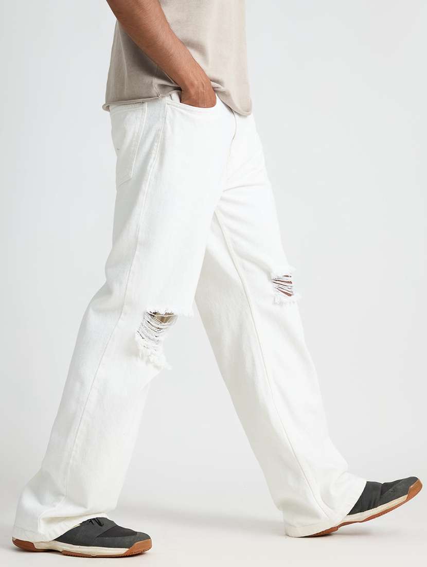 men slash knee mid rise full length baggy jeans - 21961634 -  Standard Image - 3