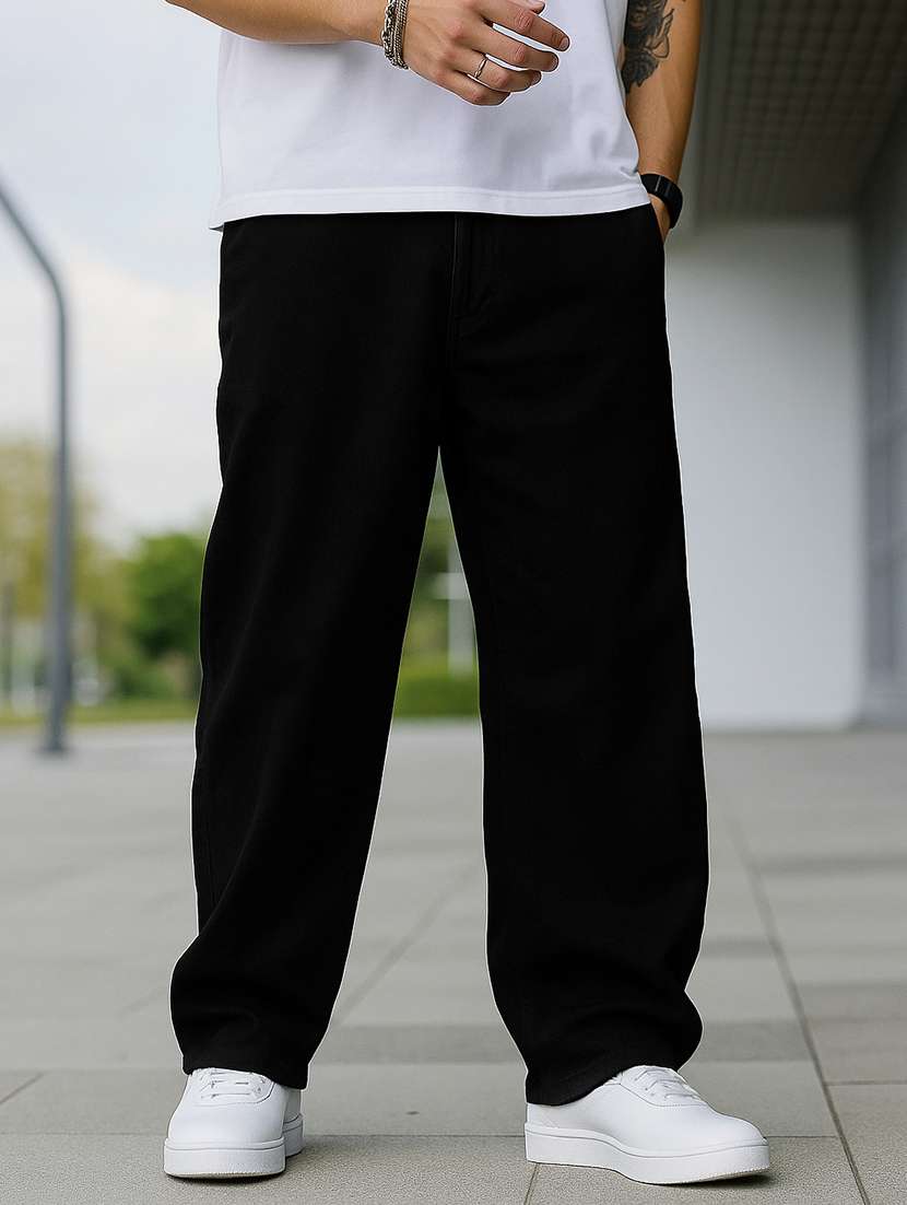 men plain mid rise full length baggy jeans - 21961636 -  Zoom Image - 0