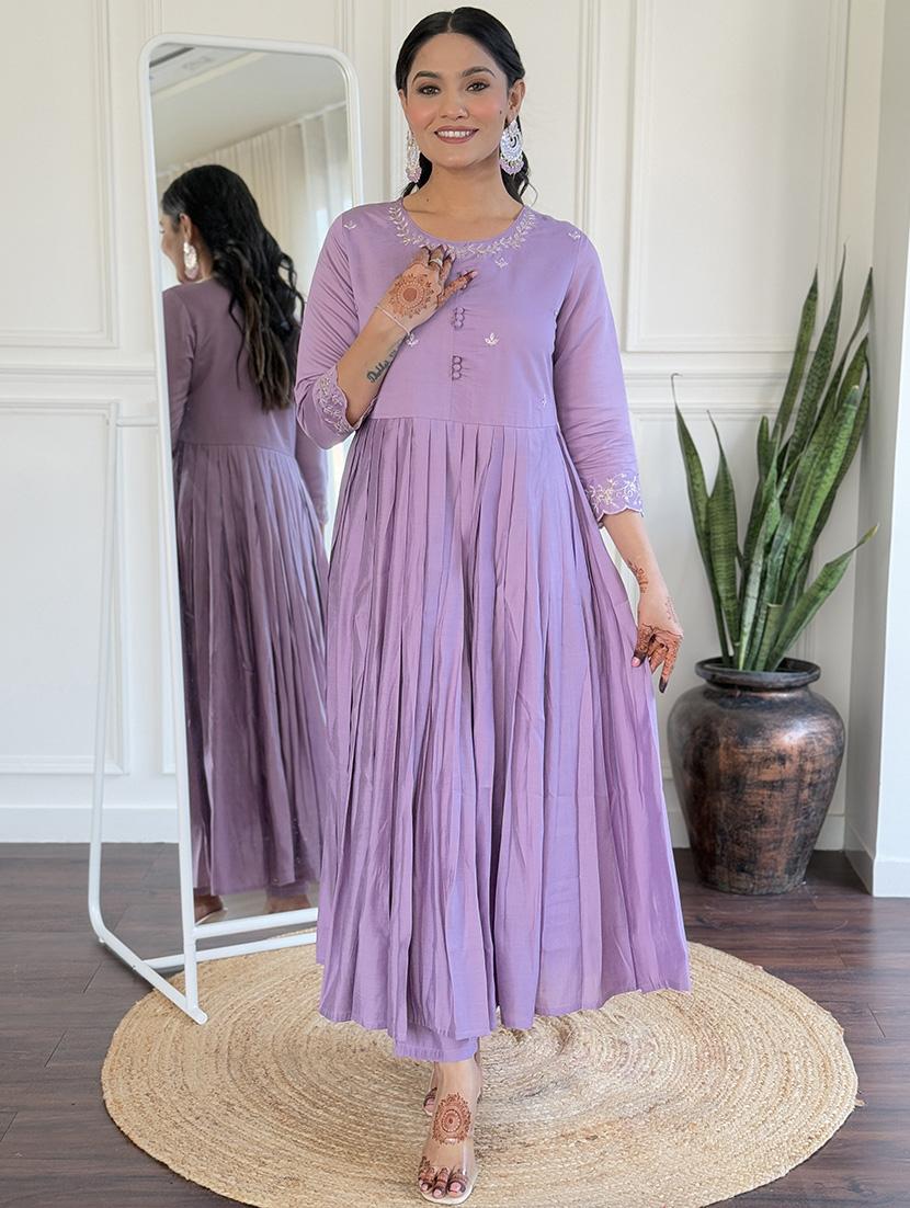 women three quarter sleeve anarkali kurta pant with dupatta set - 21961676 - Standard Image - 3