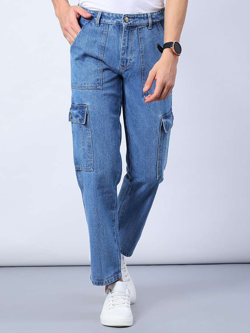 men solid mid rise regular fit cargo