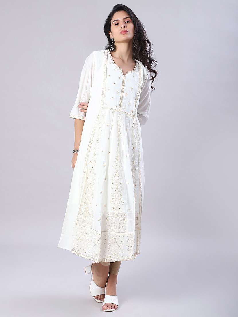 women three quarter sleeve flared kurta - 21961788 - Standard Image - 3