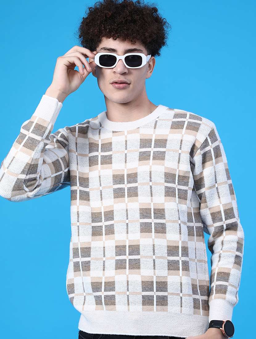 men self design long sleeve regular fit pullover