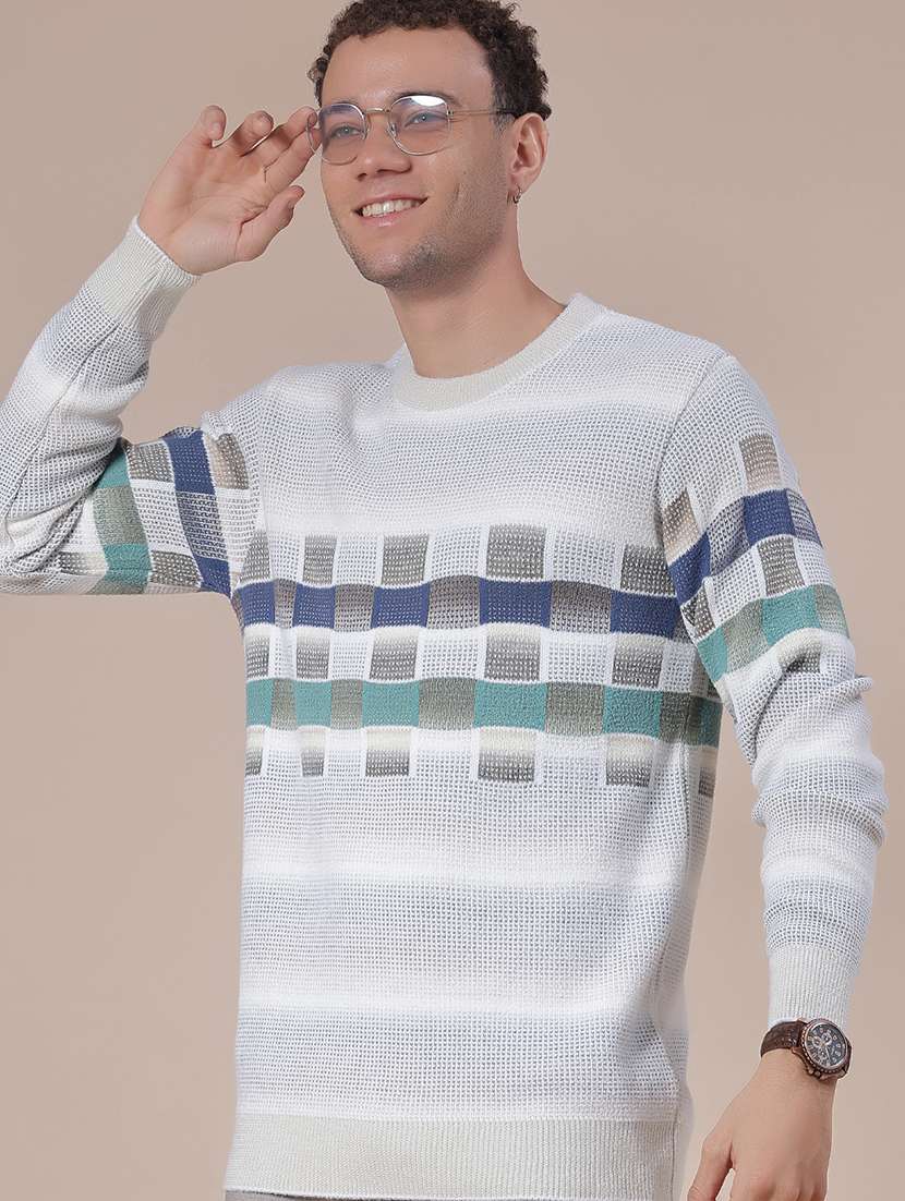 men geometric long sleeve regular fit pullover - 21961839 -  Zoom Image - 0