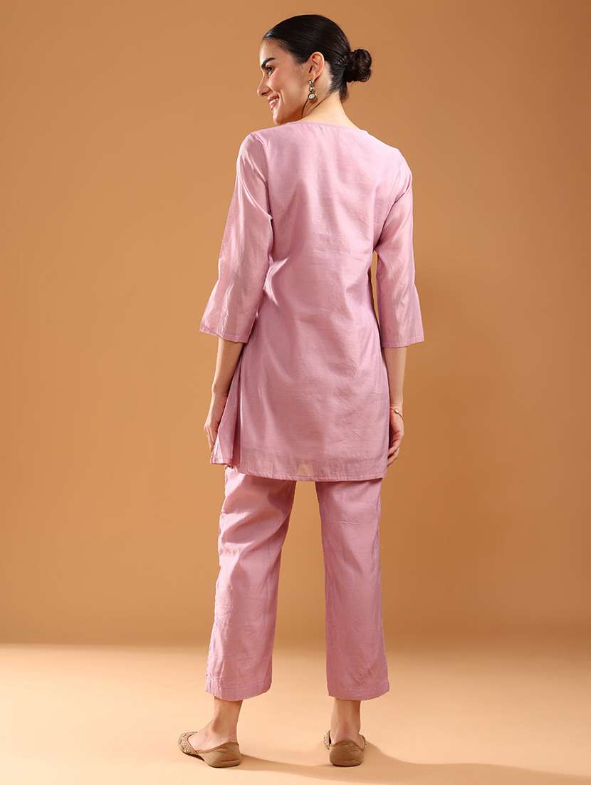 women solid with work three quarter sleeve ethnic co-ord set - 21961845 -  Standard Image - 3