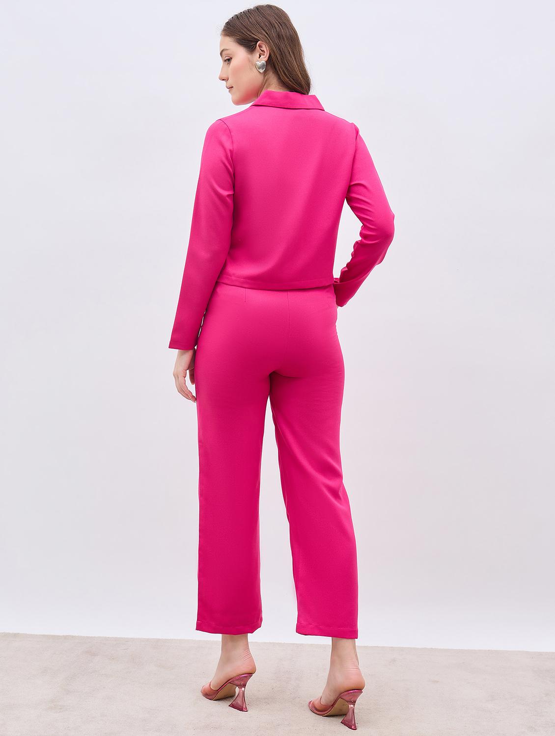 women pink solid blazer and trouser co-ord set - 21961925 - Standard Image - 3
