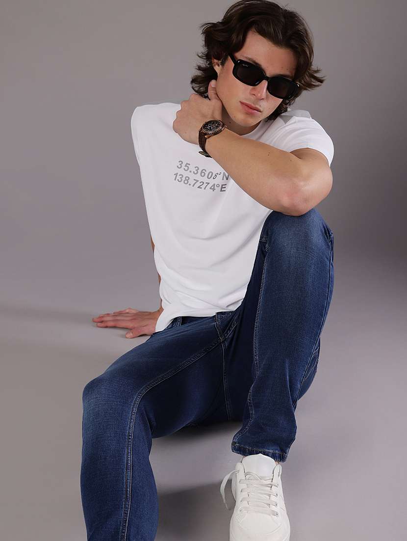 men front & back print round neck slim fit t-shirt