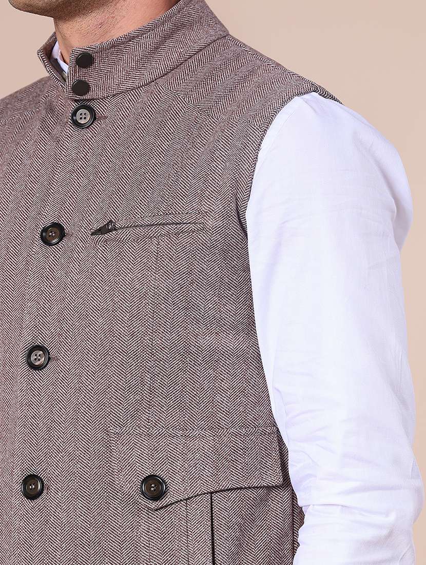 Men Self Design Sleeveless Regular Fit Nehru Jacket - 21961957 -  Standard Image - 3