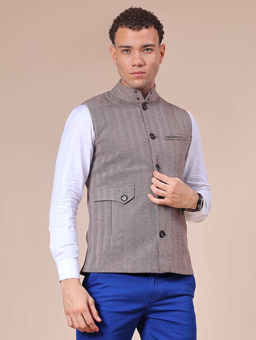 Men Self Design Sleeveless Regular Fit Nehru Jacket - 21961957 -  Standard Image - 5