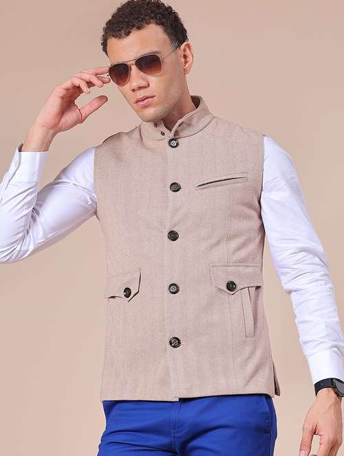 men self design sleeveless regular fit nehru jacket - 21961958 -  Standard Image - 0