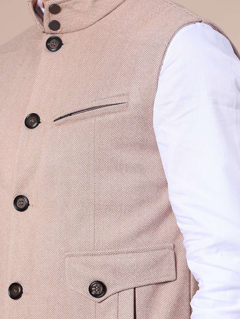 men self design sleeveless regular fit nehru jacket - 21961958 -  Standard Image - 3