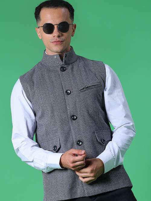 men self design sleeveless regular fit nehru jacket - 21961959 -  Standard Image - 0