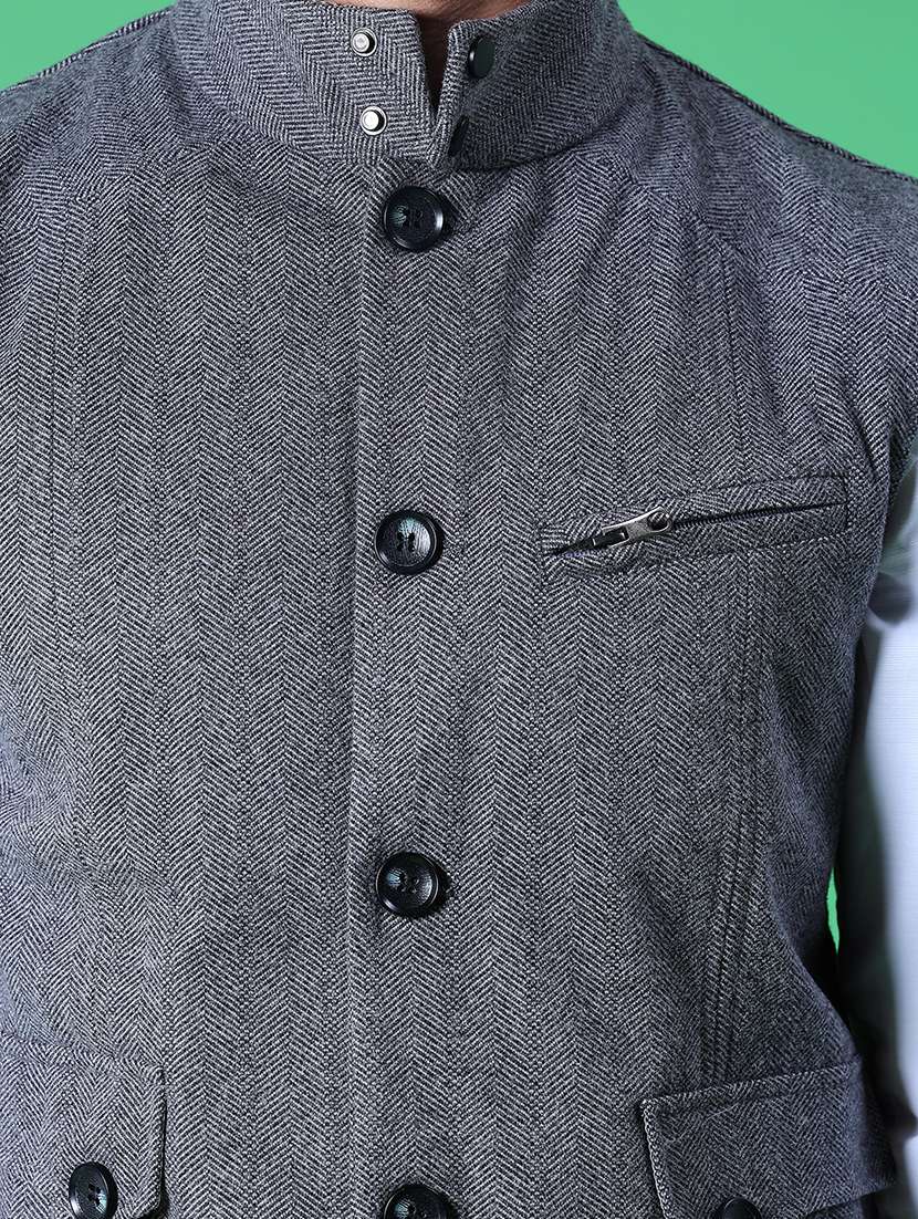 men self design sleeveless regular fit nehru jacket - 21961959 -  Standard Image - 3