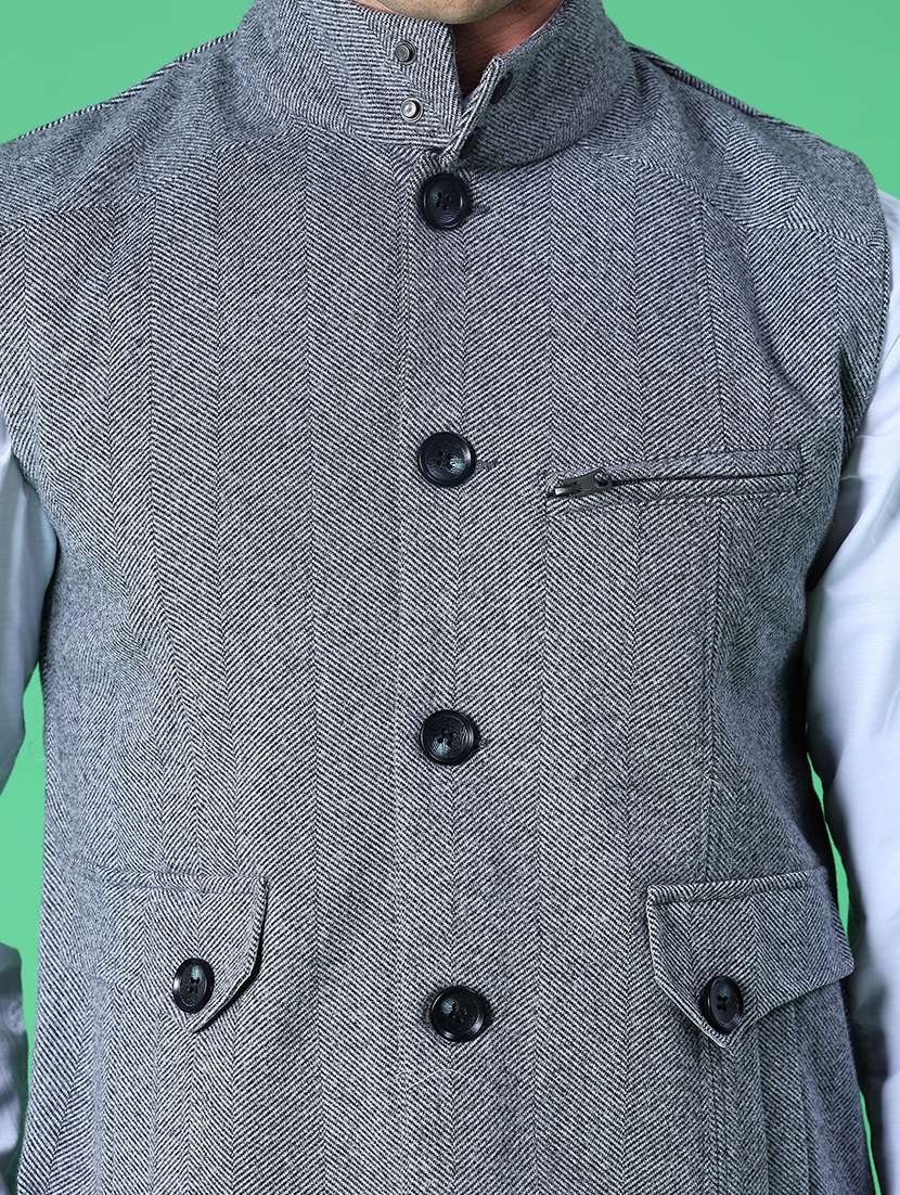 men self design sleeveless regular fit nehru jacket - 21961960 -  Standard Image - 3