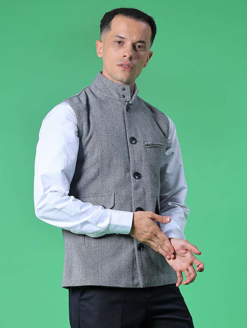 men self design sleeveless regular fit nehru jacket - 21961960 -  Standard Image - 5