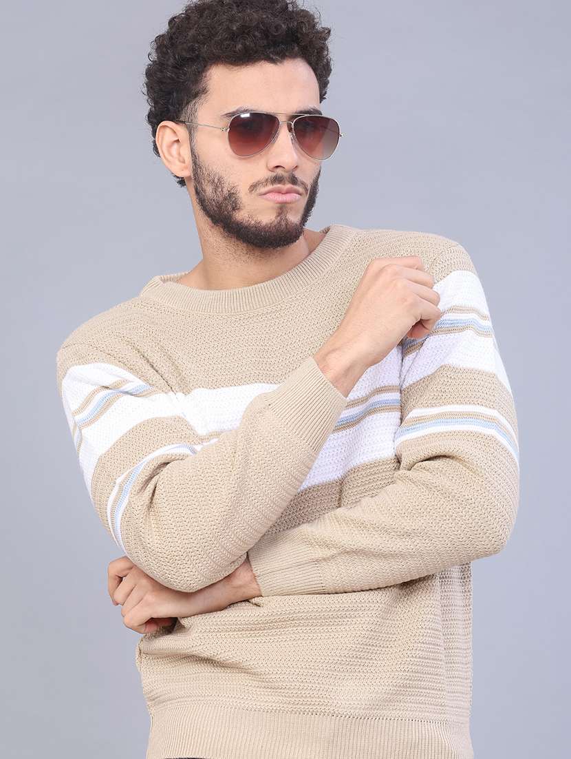 men striped long sleeve regular fit pullover 
