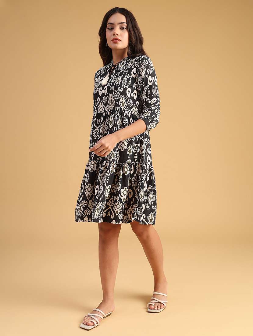 women printed three quarter sleeve tiered dress - 21961994 -  Standard Image - 3