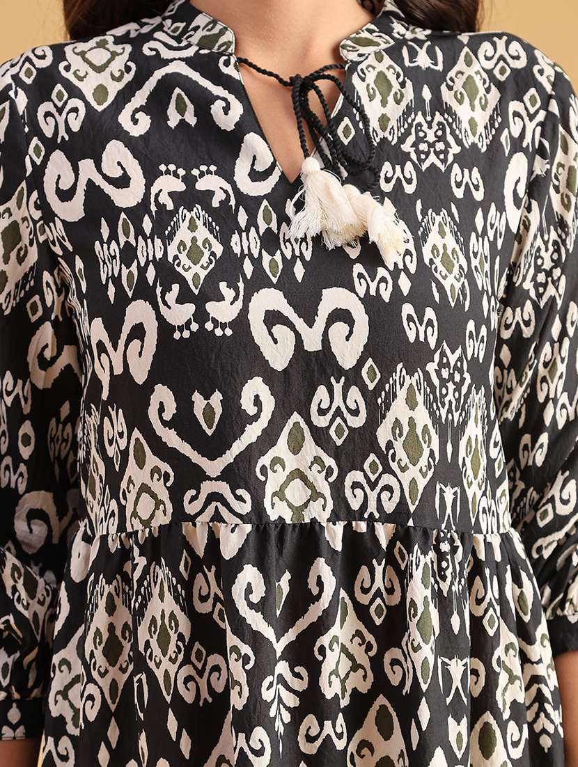 women printed three quarter sleeve tiered dress - 21961994 -  Standard Image - 5