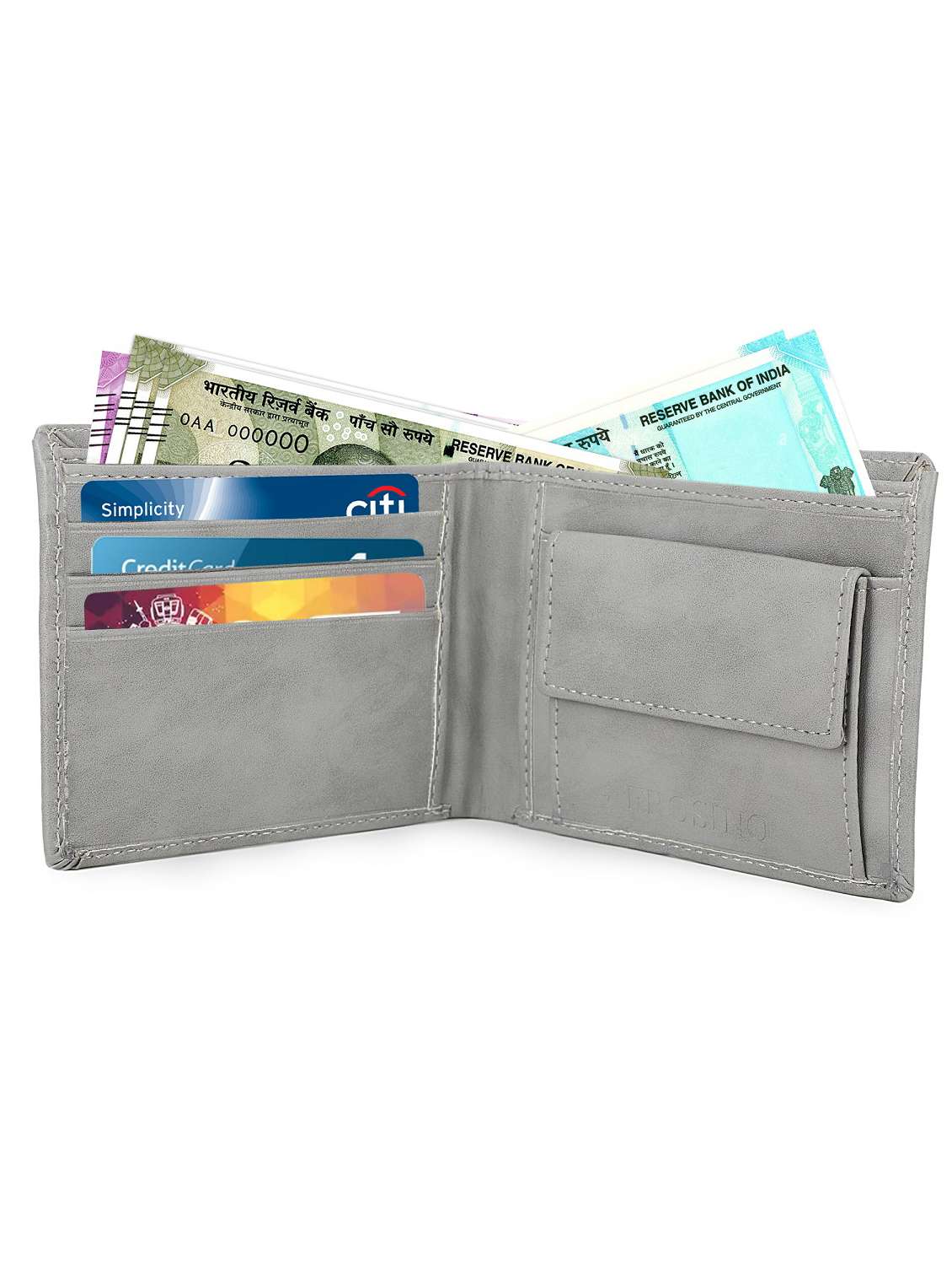 men grey solid leatherette wallet - 21962011 - Standard Image - 5
