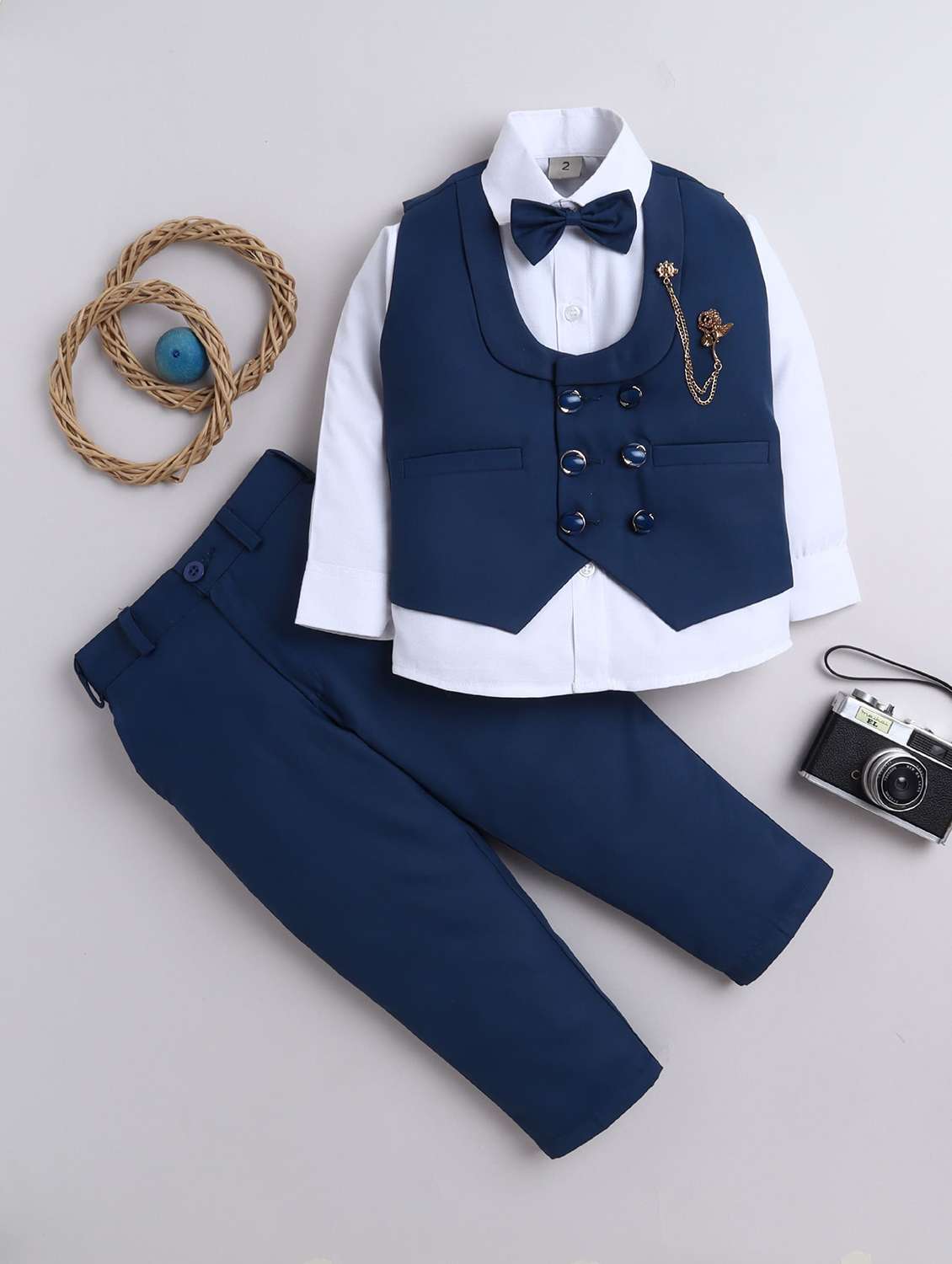 boys solid shirt and trouser with wasitcoat - 21962020 -  Zoom Image - 0
