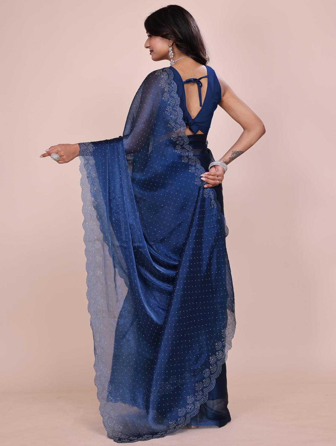 women solid with work embellished saree with blouse - 21962023 - Standard Image - 3