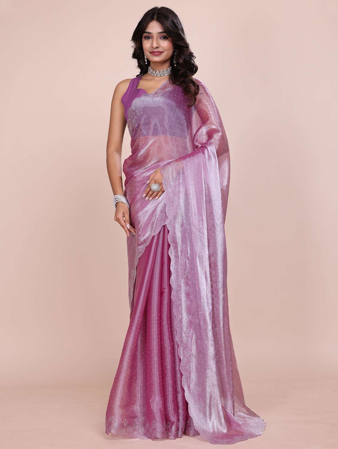 women solid with work embellished saree with blouse