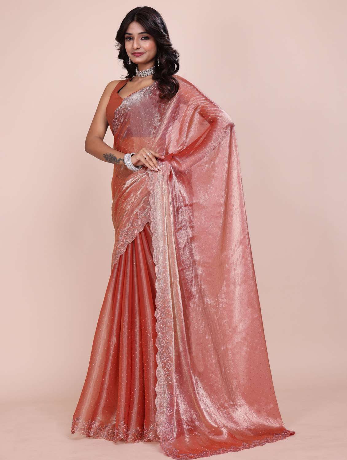 women solid with work embellished saree with blouse