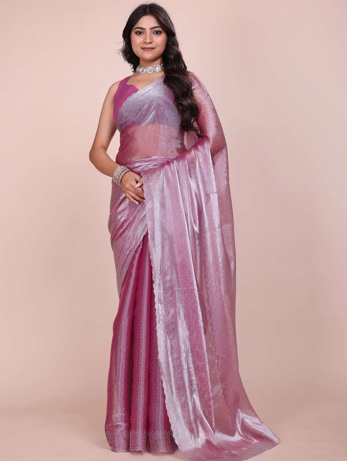 women solid with work embellished saree with blouse - 21962039 -  Zoom Image - 0
