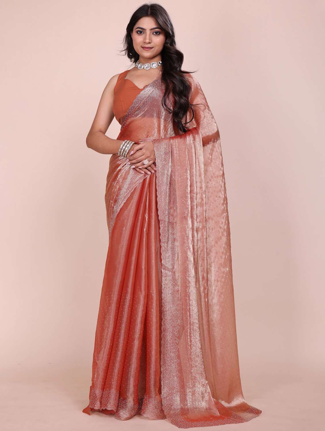 women solid with work embellished saree with blouse - 21962041 -  Zoom Image - 0