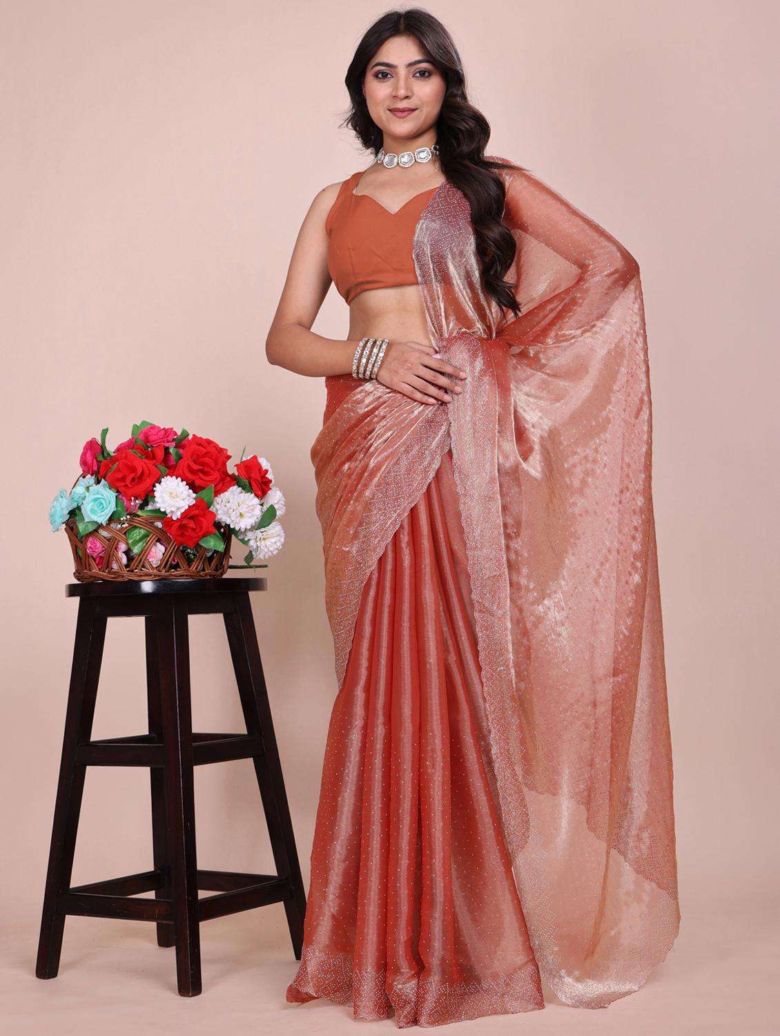 women solid with work embellished saree with blouse