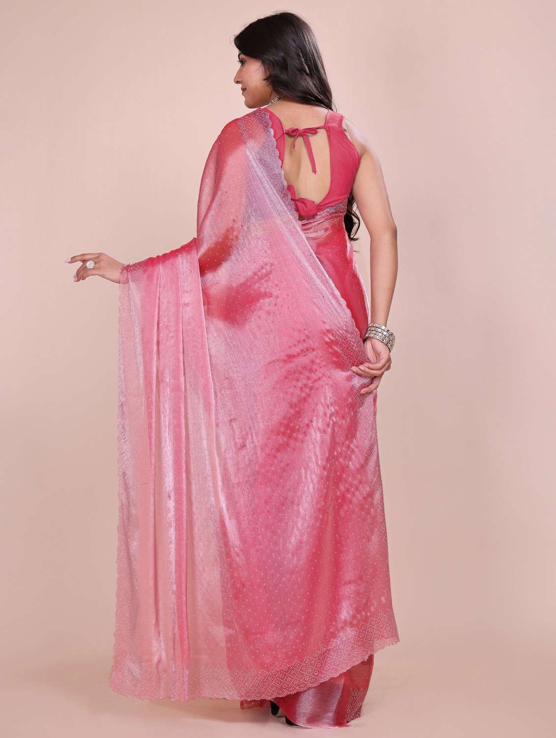 women solid with work embellished saree with blouse - 21962042 -  Standard Image - 3
