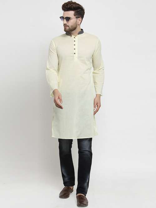 men solid mandarin neck long kurta - 21962066 -  Standard Image - 0